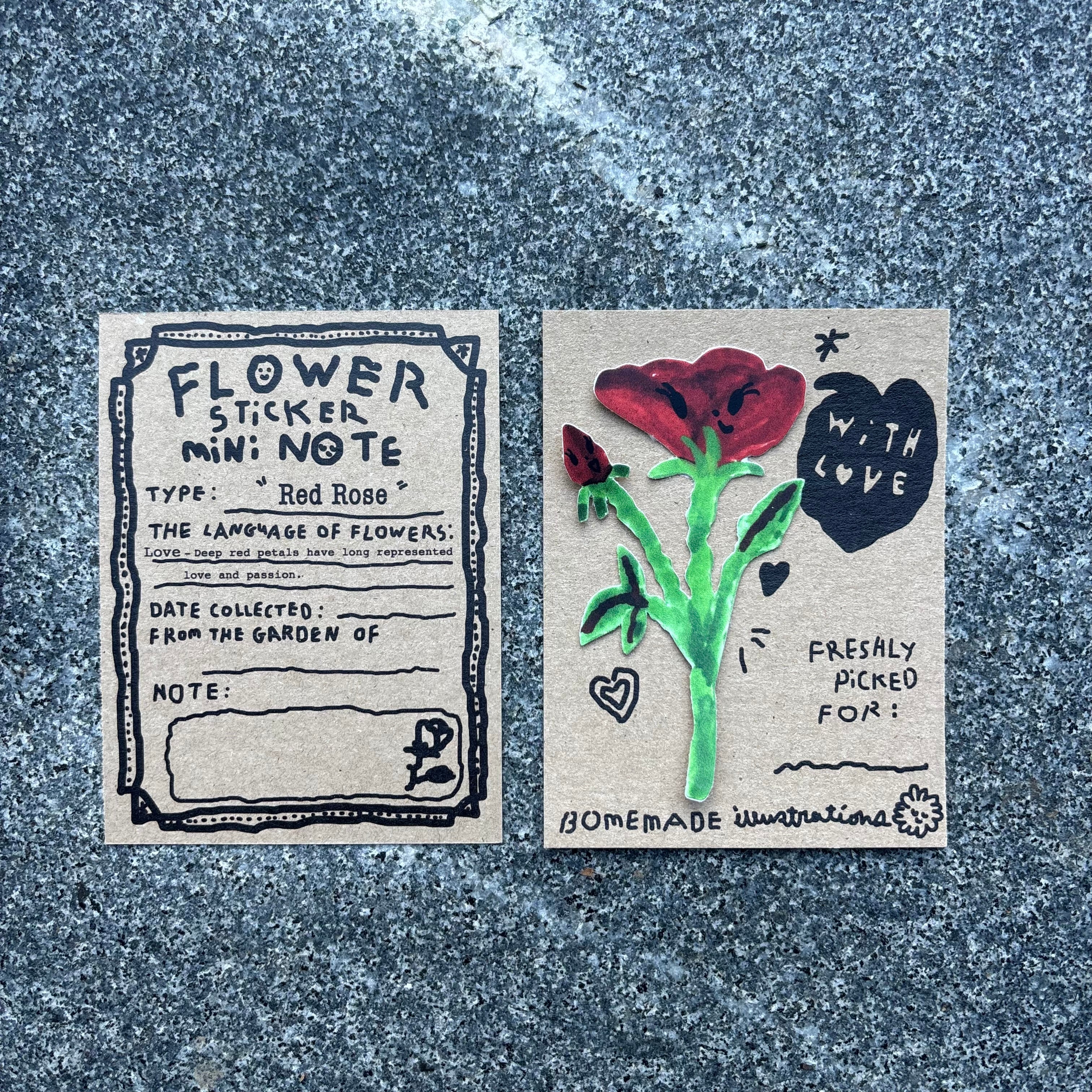 Mini Note Stickers Flower sticker mini Note : Red Rose – Bomemade illustrations